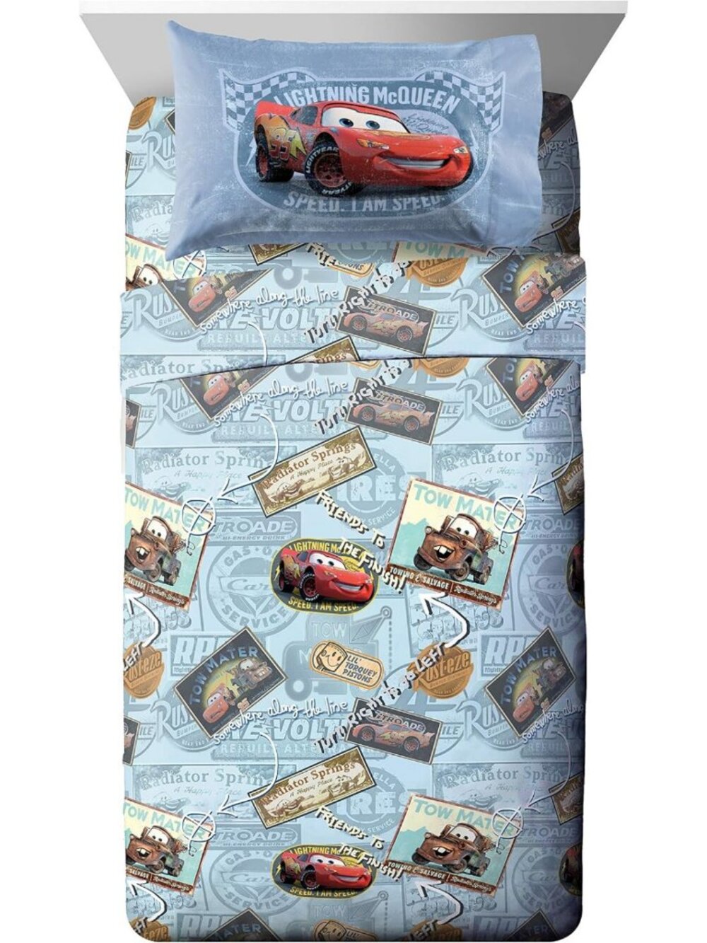 Kids Cartoon Twin Sheet Set - 3 Piece Disney Pixar Cars Bedding for Boys, Multi